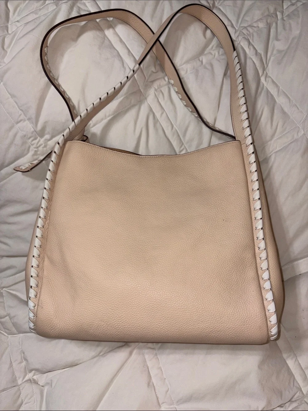 HTF Kate Spade Knott Whipstitched Large Handbag tote bag in Cream/Light Tan